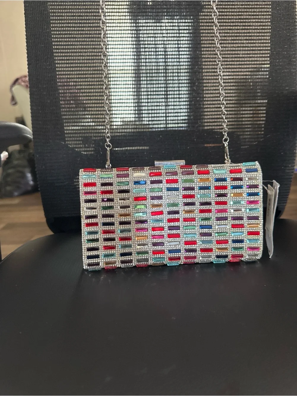 Jessica McClintock Multicolor Crystal Grid Evening Clutch